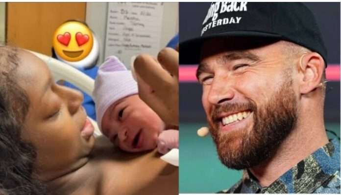 Travis Kelce and ex girlfriend Kayla Nicole with new born baby