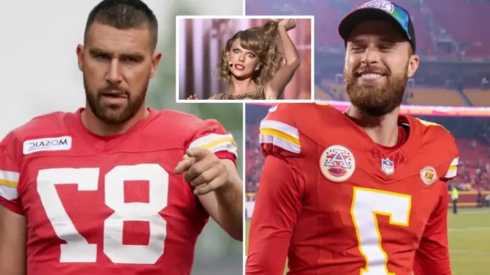 Travis Kelce, Taylor Swift and Harrison Butker